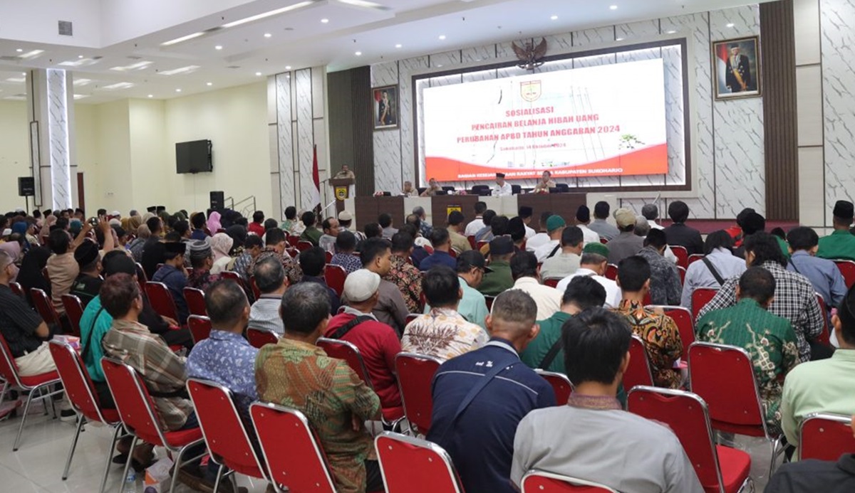 Sekda Sukoharjo melalui Asisten 1 membuka sosialisasi pencairan belanja hibah di Auditorium Wijaya Utama, Seni