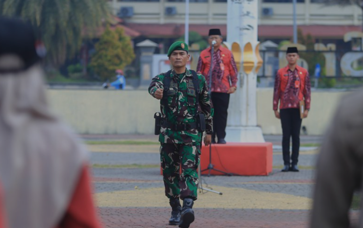 Sekda Sragen Dr Hargiyanto MKes saat Apel Kesiapsiagaan Bencana Hidrometeorologi dilaksanakan di Alun-alun Sas