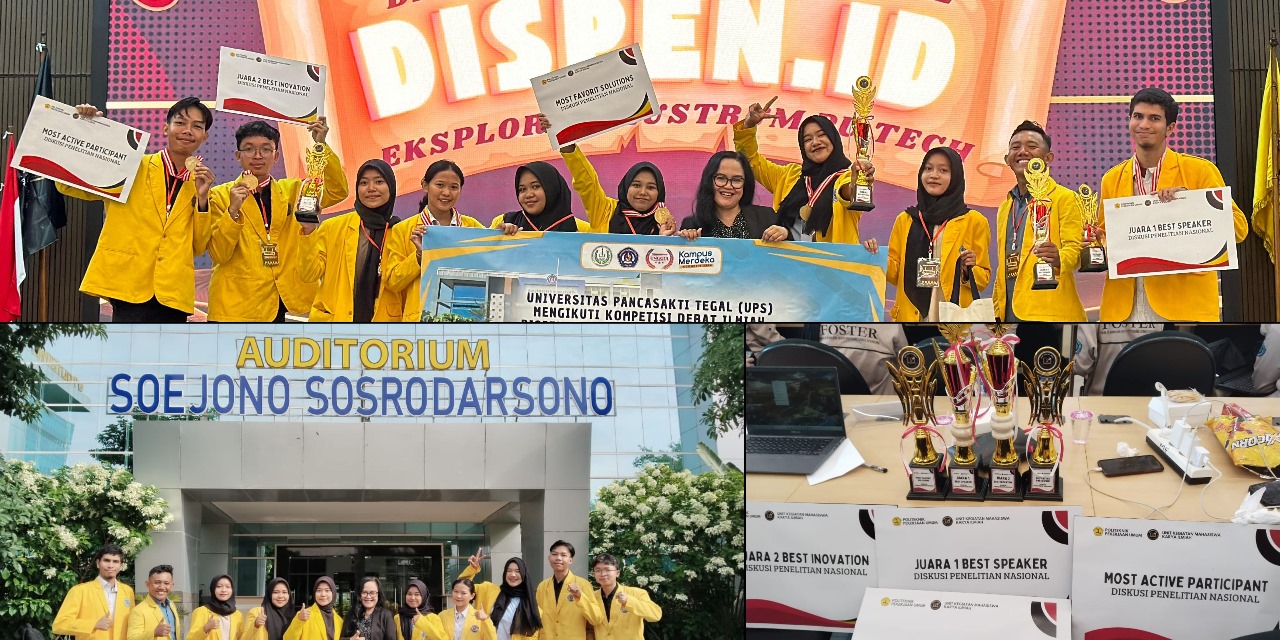 Prof Dr Retno Susilorini bersama mahasiswa UPS saat menunjukan piagam penghargaan dan trofi dalam lomba debat